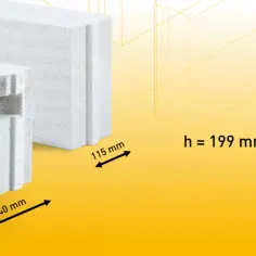 Bloki Suporex z widocznymi wymiarami: 240 mm, 115 mm i wysokością 199 mm.